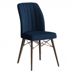 Set 6 Scaune tapitat dining/bucatarie,Horizon Albastru Night, material textil, cadru metal, picioare Lemn