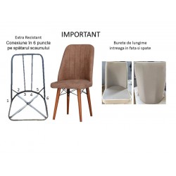 Scaun tapitat dining/bucatarie, Horizon Maro, material textil, cadru metal, picioare Lemn Scaun tapitat dining/bucatarie, Horizon Maro, material textil, cadru metal, picioare Lemn