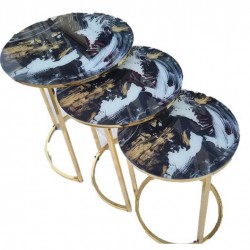 Masuta Marbella set 3 sticla securizat, picioare metal auriu nr.15