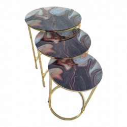 Masuta Marbella set 3 sticla securizat, picioare metal auriu nr.29