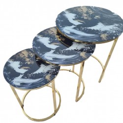 Masuta Marbella set 3 sticla securizat, picioare metal auriu nr.15