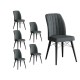 Set 6 Scaune tapitat, Horizon Gri Antracit, picioare Lemn NEGRU, material textil, cadru metal, dining/bucatarie