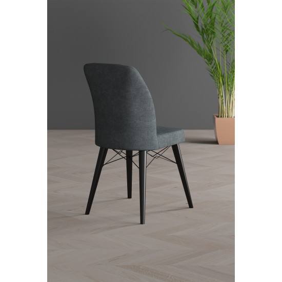 Set 6 Scaune tapitat, Horizon Gri Antracit, picioare Lemn NEGRU, material textil, cadru metal, dining/bucatarie