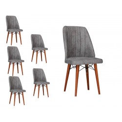 Set 6 Scaune tapitat dining/bucatarie, Horizon Gri, material textil, cadru metal, picioare Lemn Set 6 Scaune tapitat dining/bucatarie, Horizon Gri, material textil, cadru metal, picioare Lemn