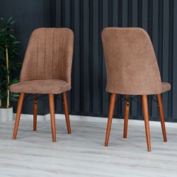 Set 6 Scaune tapitat dining/bucatarie, Horizon Maro, material textil, cadru metal, picioare Lemn