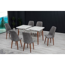 Set 6 Scaune tapitat dining/bucatarie, Horizon Gri, material textil, cadru metal, picioare Lemn Set 6 Scaune tapitat dining/bucatarie, Horizon Gri, material textil, cadru metal, picioare Lemn
