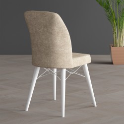 Scaun tapitat, Horizon Cappucino, material textil, picioare lemn ALB , dining/bucatarie, cadru metal