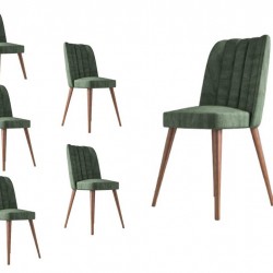 Set 6 Scaune tapitat dining/bucatarie, Horizon Verde Inchis, material textil, cadru metal, picioare Lemn