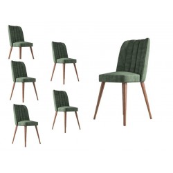 Set 6 Scaune tapitat dining/bucatarie, Horizon Verde Inchis, material textil, cadru metal, picioare Lemn