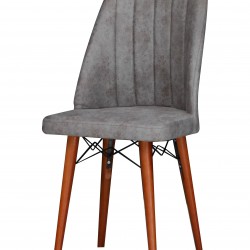 Scaun tapitat dining/bucatarie, Horizon Gri, material textil, cadru metal, picioare Lemn culoare NUC