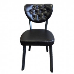 Scaun tapitat dining/bucatarie, Lincoln Negru, material Piele ecologica, cadru Lemn, picioare metal negru