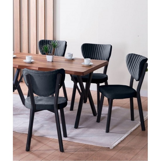 Scaun tapitat extra rezisdant picoare metal, HORECA, cafenea, dining, bucatarie, Gemstone, Negru, material catifea