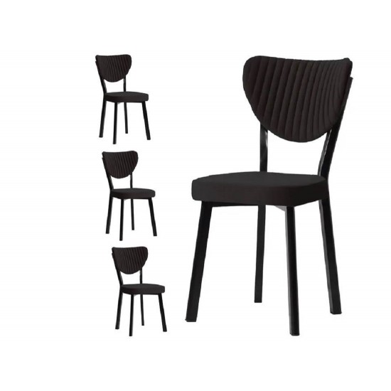 Set 4 Scaune Tapitat Catifea, Gemstone, pentru HoReCa, bucatarie, living, cadru extra rezistent metal negru, tapitat catifea Negru, 45 x 45 x 85 cm