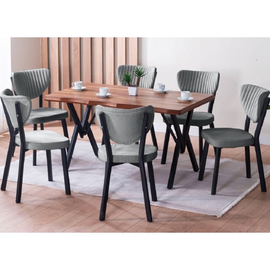 Scaun tapitat extra rezisdant picoare metal, HORECA, cafenea, dining, bucatarie, Gemstone, Gri, material catifea