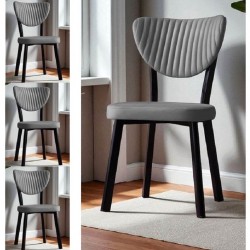 Set 4 Scaune Tapitat Catifea, Gemstone, pentru HoReCa, bucatarie, living, cadru extra rezistent metal negru, tapitat catifea Gri, 45 x 45 x 85 cm