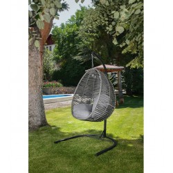 Balansoar suspendat Casafun, 112x100x120/220 cm, otel/macrome sinteti, Gri, Negru