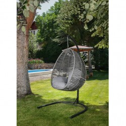 Balansoar suspendat Casafun, 112x100x120/220 cm, otel/macrome sinteti, Gri, Negru