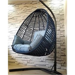 Balansoar suspendat Casafun, 112x100x120/220 cm, otel/macrome sinteti, Gri Albastru, Negru