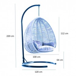 Balansoar suspendat Casafun, 112x100x120/220 cm, otel/macrome sinteti, Crem Cappucino, Negru