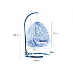 Balansoar suspendat Casafun, 112x100x120/220 cm, otel/macrome sinteti, Crem Cappucino, Negru