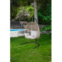 Balansoar suspendat Casafun, 112x100x120/220 cm, otel/macrome sinteti, Crem Cappucino, Negru