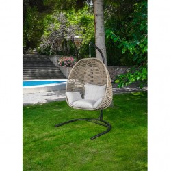 Balansoar suspendat Casafun, 112x100x120/220 cm, otel/macrome sinteti, Crem Cappucino, Negru