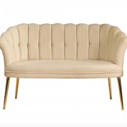 Canapele-London Queen Crem-Bej, Tapitat Textil, Cadru Lemn, picioare metal auriu