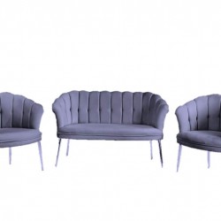 Canapele-London Queen GRI, Tapitat Textil cadifea, Cadru Lemn, picioare metal auriu