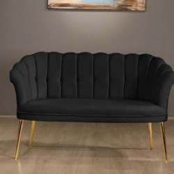 Canapele-London Queen NEGRU, Tapitat Textil cadifea, Cadru Lemn, picioare metal auriu