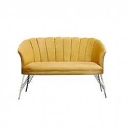 Canapele-London Queen GOLDEN MUSTAR, Tapitat Textil cadifea, Cadru Lemn, picioare metal auriu