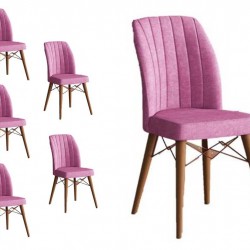 Set 6 Scaune tapitat dining/bucatarie, Horizon Rozalin, material textil, cadru metal, picioare Lemn