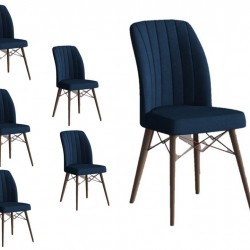 Set 6 Scaune tapitat dining/bucatarie,Horizon Albastru Night, material textil, cadru metal, picioare Lemn