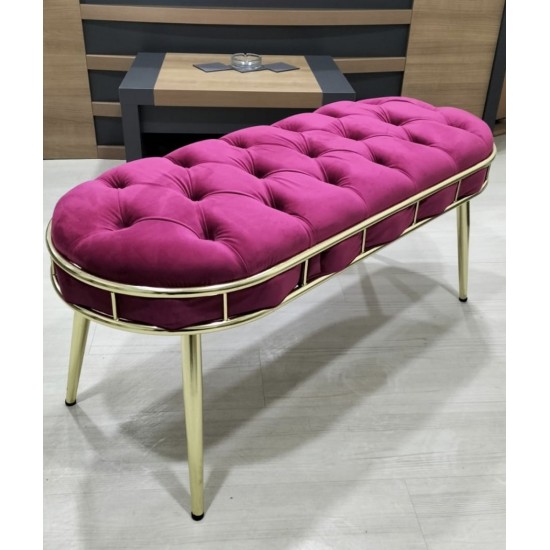 Canapea Bancuta Golden Master, Bordo, stofa catifea, picioare metal auriu, 105 cm x 45 cm x 45 cm