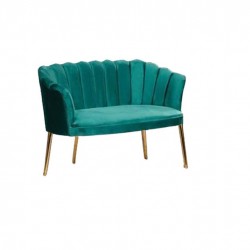 Canapele-London Queen Verde Smarald, Tapitat Textil, Cadru Lemn, picioare metal auriu