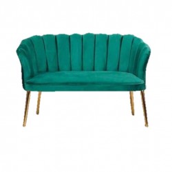 Canapele-London Queen Verde Smarald, Tapitat Textil, Cadru Lemn, picioare metal auriu