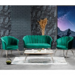 Set Canapea London Queen Coffee Set, Verde-Menta, cadru lemn, picioare metal auriu