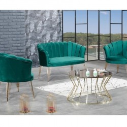 Set Canapea London Queen Coffee Set, Verde-Menta, cadru lemn, picioare metal auriu