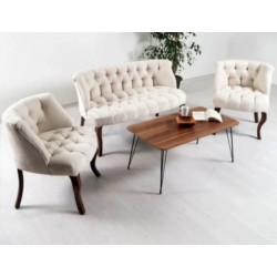 London Times Coffee Set, Crem, Tapitat Textil, 1 Canapea 2 Locuri, 2 Fotolii, Cadru si Picioare Lem