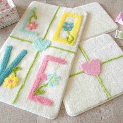 "LOVE GALBEN" Set 3 Covorase de baie, 100 % Acril